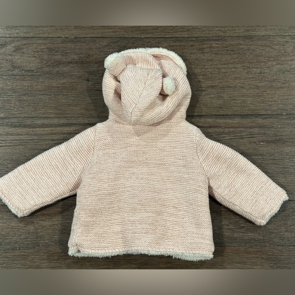 Baby Gap Girls Pink Knit Hooded Cardigan Sweater jacket fleece lined 3-6 mo GUC - Picture 5 of 6